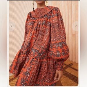 Ulla Johnson Red Floral Long Sleeve Dress